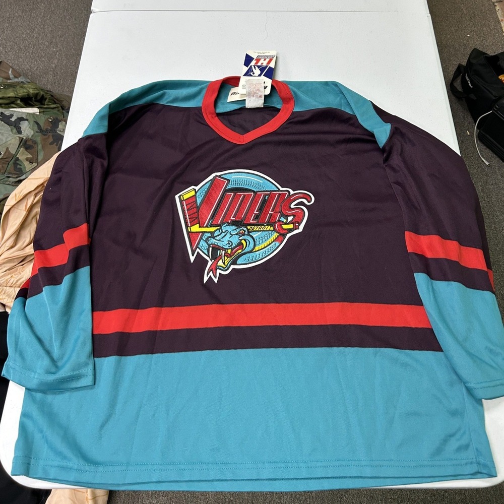 Bauer Detroit Vipers Hockey Jersey Mens Large Purple Teal IHL Vintage Style